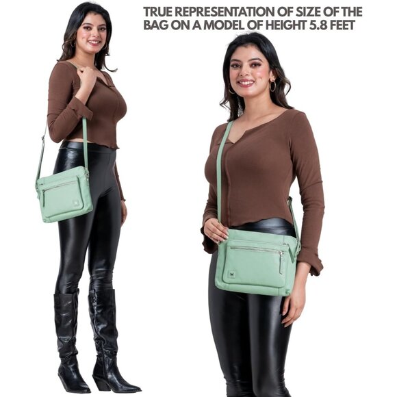 Women Mint Imported Leather Polyester Crossbody Sling Shoulder Crossover Bag - Picture 2 of 6